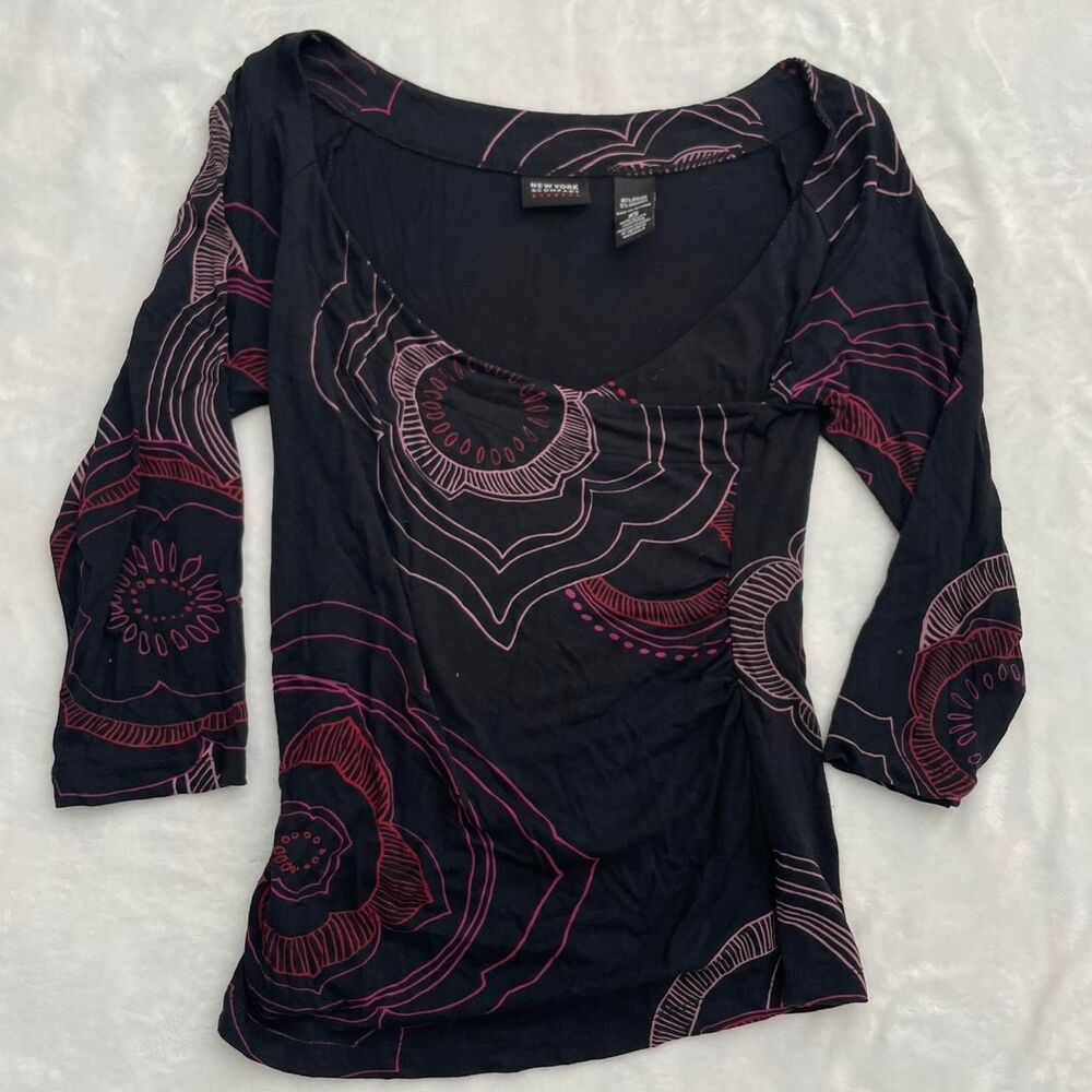 New York & Co Y2K Babydoll Top Women's XS 2000s V Neck Fitted Workwear Career